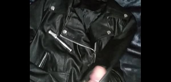  Cum on jacket leather my sister